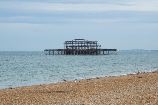 The ruins of the West Pier at Brighton viewed from the East