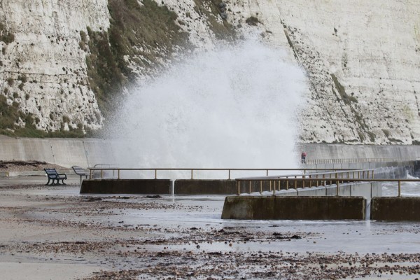 Sea crashing against the Undercliff Walk at Rottingdean