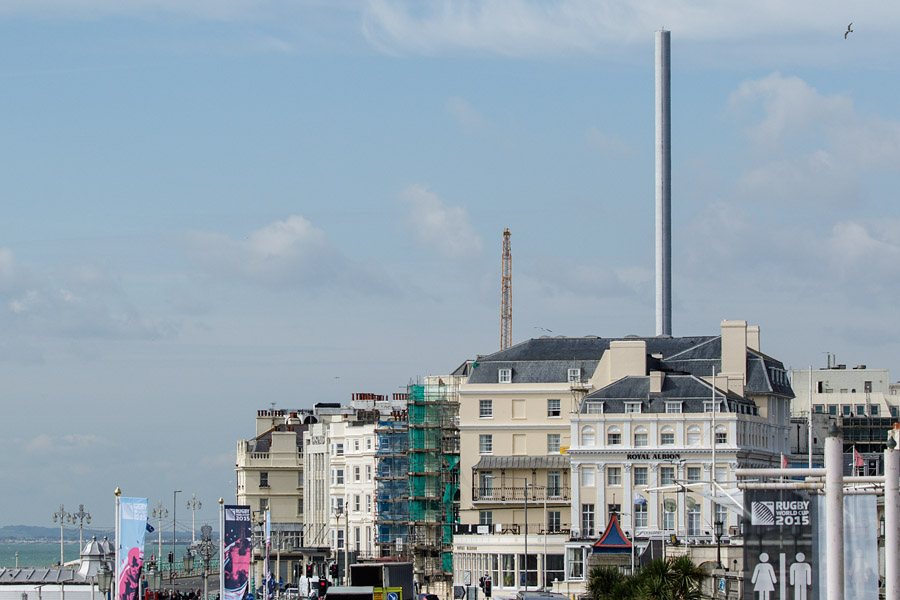 Brighton, with central Pole of the controversial i360 tower dominating the Brighton skyline.