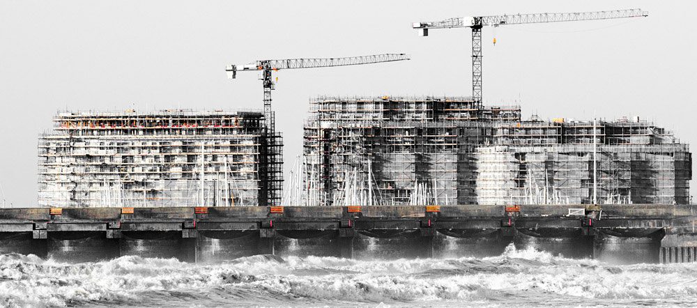 Brighton Marina with building construction in rear